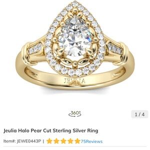 Jeulia Halo Pear Cut Sterling Silver Ring